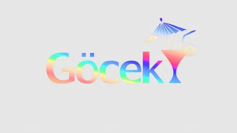 Gocek. Multicolor gradient bright contrast inscription, cocktail glass. Stock Footage 154976847