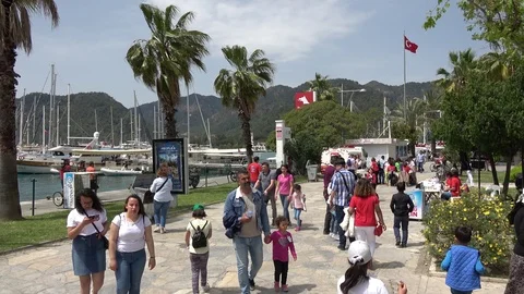 Gocek seafront at the spring holiday day 2 Stock Footage 107125188