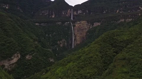 Gocta waterfall Amazon rainforest Peru aerial Video stock 165415386