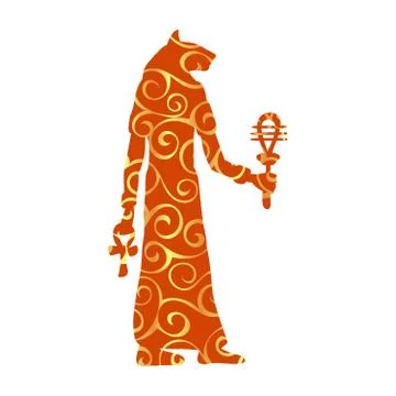 God Bastet cat egyptian pattern silhouette ancient egypt Stock Illustration