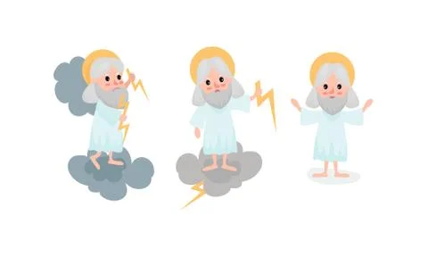 God Character with Nimbus Standing on Cloud Holding Lightning Vector Stockillustratie