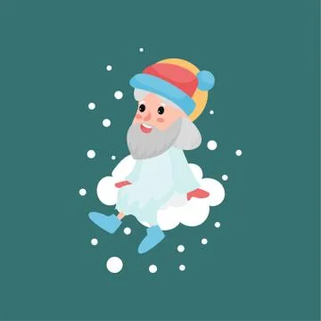 God character sitting on white cloud with snow falling around 库存插图