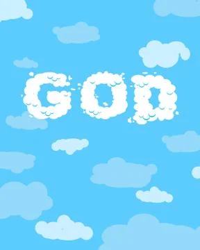 God of clouds. Cloudy white text on blue heavenly background. Ilustración de archivo