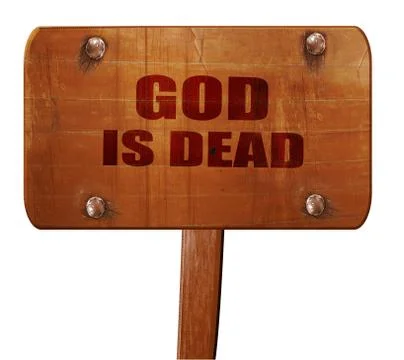 God is dead, 3D rendering, text on wooden sign Ilustração Stock