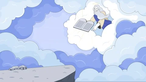God extending ten commandments from clouds 2D cartoon animation Stock Footage 311320637