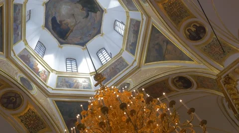 God Father Image on High Dome Ceiling of a Christian Orthodox Cathedral in Stock Footage 58914970