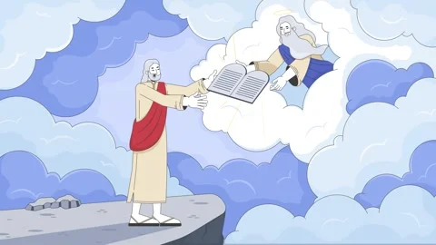 God giving Moses ten commandments 2D cartoon animation Stock Footage 311320058