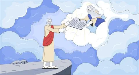 God giving Moses ten commandments flat illustration 库存插图