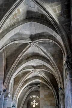 God, Medieval Gothic architecture inside a cathedral in Spain. Stones and bea Stock Photos