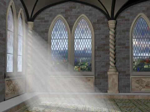 God rays through an arched window Stock Illustration