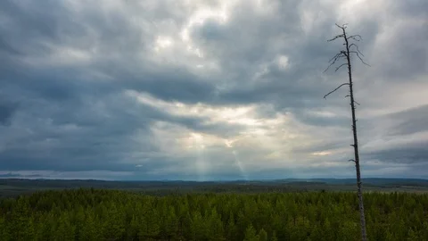 God rays timelapse in Lapland with the view to the wilderness 4k Stock Footage 112946821