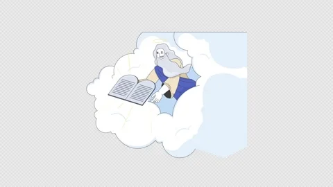 God reaching from clouds with stone tablets 2D bible character animation Stock Footage 311235567