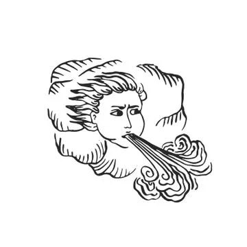 God of wind medieval ages style ink illustration Stock Illustration