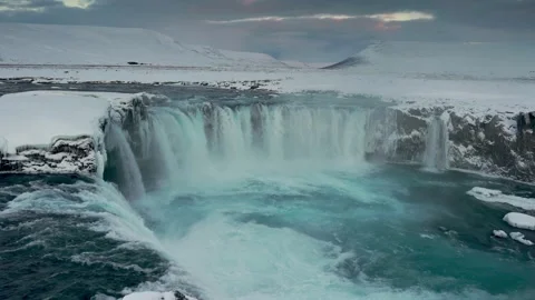 Goðafoss - infininty loop of waterfall, blue water, Iceland Stock Footage