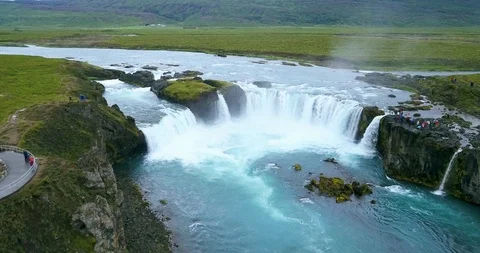 Godafoss waterfall in the Bárðardalur region of Northern Iceland Stock Footage