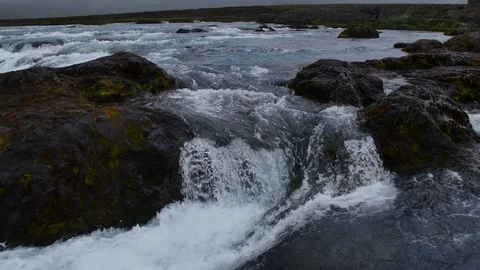 Godafoss waterfall on cloudy, rainy day, Iceland. Stock Footage 112408410