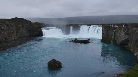 Godafoss waterfall on cloudy, rainy day, Iceland. Stock Footage 115515598