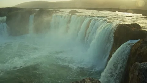 Godafoss Waterfall in Iceland at Sunset Stock Footage 320516371