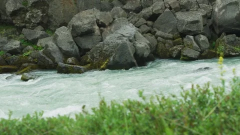 Godafoss Waterfall River Medium Close Up Stock Footage 191024903