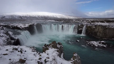 Godafoss waterfall in the snow Stock Footage 112390949