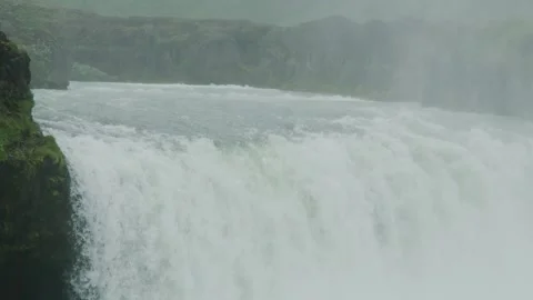 Godafoss Waterfall Wide Left Slow Motion Pan Stock-Footage 183469957