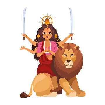 Goddess durga and lion Stock Illustration