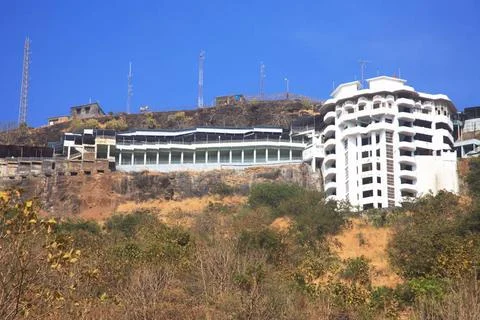 Goddess Durga Devi s Ambe Mata Jivdani Mandir temple on top of the hill, B... Stock Photos