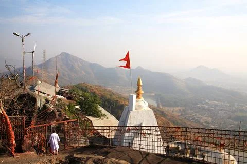 Goddess Durga Devi s Ambe Mata Jivdani Mandir temple on top of the hill, B... Stock Photos