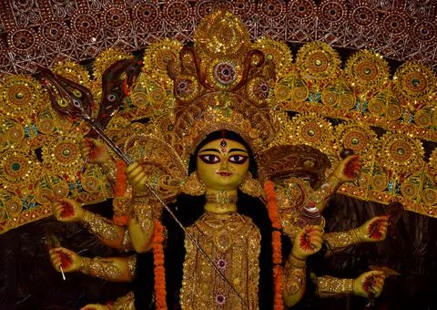 Goddess Durga face closeup Stock Photos