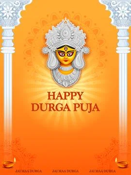 Goddess Durga Face in Happy Durga Puja Subh Navratri Indian religious festival Stock Illustration