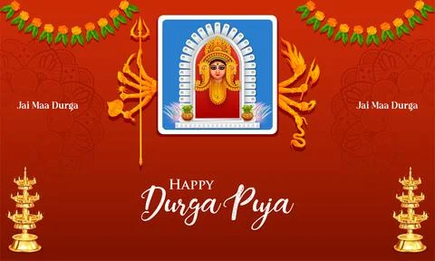Goddess Durga Face in Happy Durga Puja Subh Navratri Indian religious festival Stock Illustration