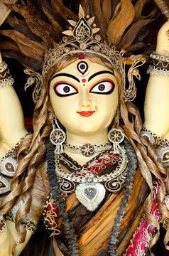 Goddess durga idol on durga puja festival ; Calcutta Kolkata ; West Bengal .. Stock-Fotos