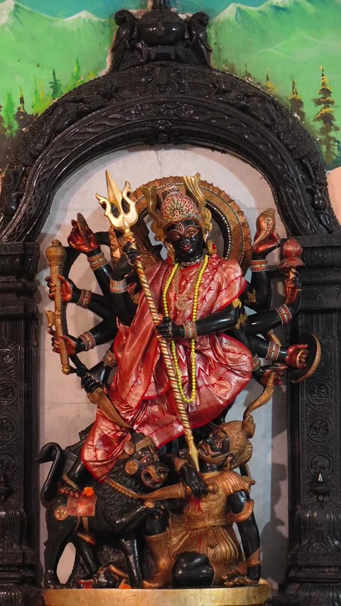 Goddess Durga Idol with Multiple Arms  Symbol of Shakti and Power Stock Footage 318617461