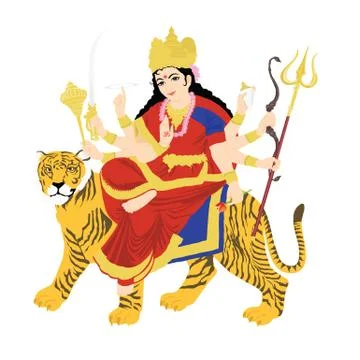Goddess durga on tiger, statue with white background Stock Illustration