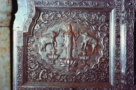 Goddess Laxmi embossed on silver Foto stock