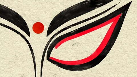 Goddess Maa Durga Brush drawing animation, paint on paper, Durga Puja festival Stock Footage
