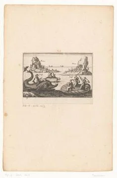 Goddesses on turtle, dolphin and shell; Argonaut ships for the fight at th... Fotos de archivo