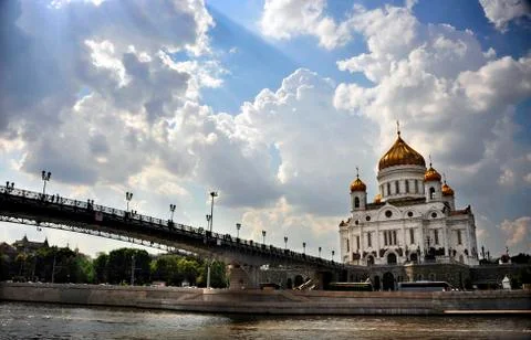 Godly Clouds Over Christ the Savior Cathedral in Moscow, Russia Stock Photos