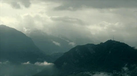Godly Lights with Mist, Monte San Salvatore  (Switzerland) - Time Lapse 4K Stock Footage 64502285