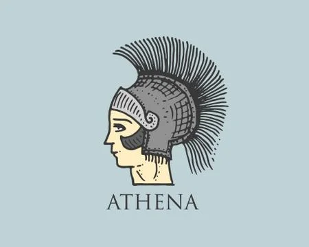 Godness Athena logo ancient Greece, antique symbol vintage, engraved hand drawn Stock Illustration