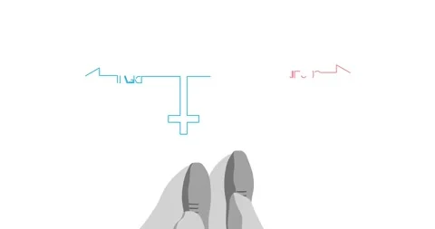 Gods and satanic thin line crosses with way arrows. Top view feet of businessman Stock Footage 277091334