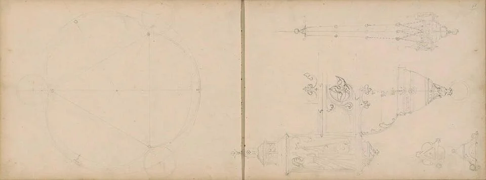 Godslamp, Grave.Also studies of a geometric pattern with circles and a tri... 写真素材