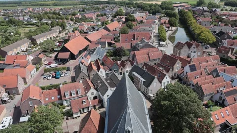 Goederede town from above vertical pan Stock Footage 341622668