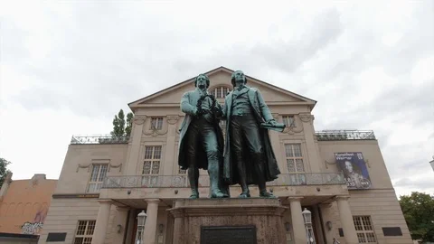 Goethe Schiller Monument statue in Weimar, Germany Video stock 119390841