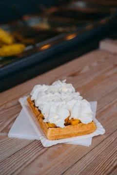 Gofry are delectable Polish waffles, often served with various toppings like Stock Photos