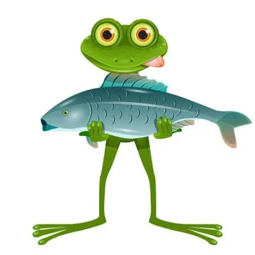 A Goggle-Eyed Frog with a Fish Stock Illustration