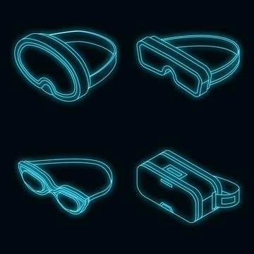 Goggles icon set vector neon Stock Illustration