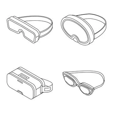 Goggles icon set vector outine Stock Illustration