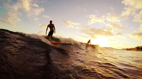Goilden Sunset Surfing Stock Footage 52716133