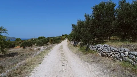 Going along a typical narrow Dalmatian dirt road Stock Footage 100724761